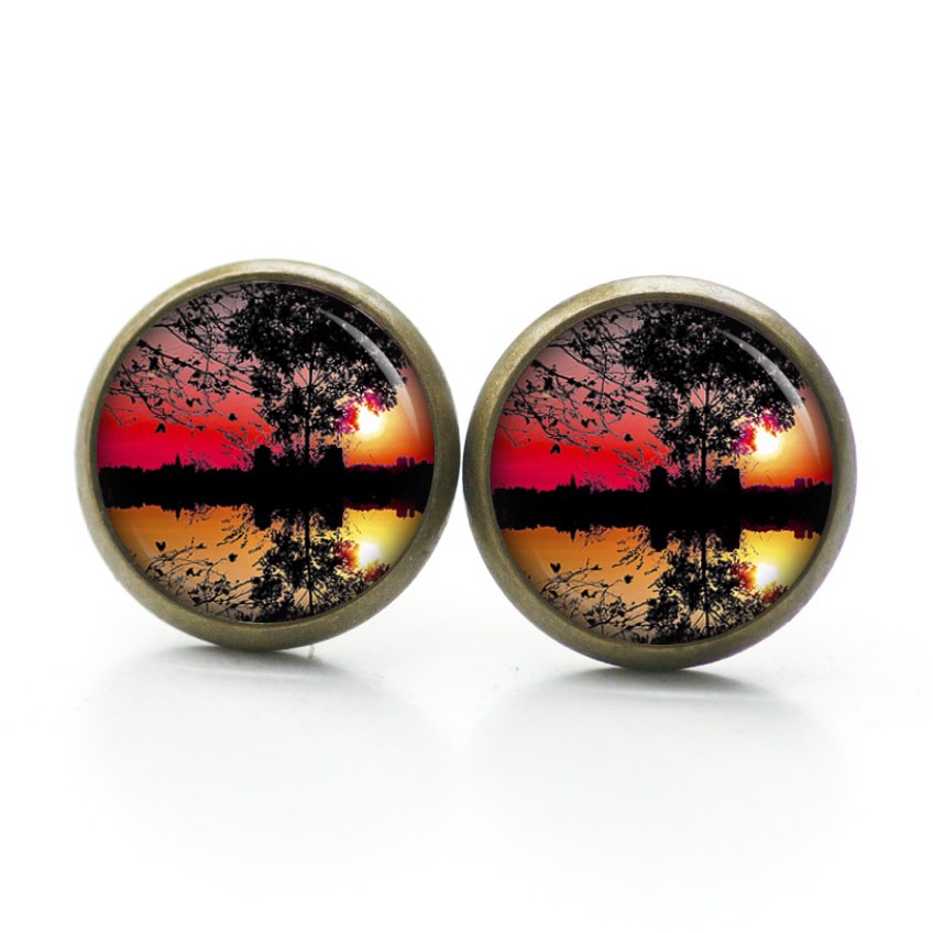 Ohrstecker, Ohrhänger, Clipse & Druckknopf – Motiv Abendstimmung am See Sonnenuntergang rot – Schmuck aus Edelstahl Ohrstecker, Ohrhänger, Clipse & Druckknopf – Motiv Abendstimmung am See Sonnenuntergang rot – Schmuck aus Edelstahl