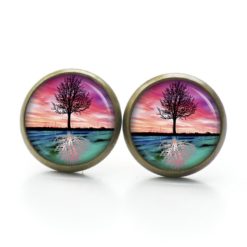 Ohrringe gespiegelter Baum rosa türkis - Edelstahl