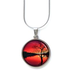 Kette Abendstimmung See mit Baum - Edelstahl