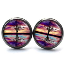 Ohrringe gespiegelter Regenbogen Baum - Edelstahl