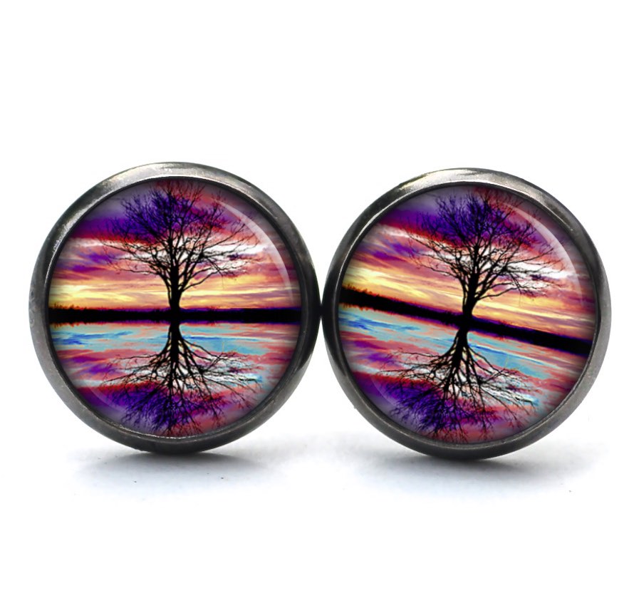 Ohrstecker, Ohrhänger, Clipse & Druckknopf – Motiv gespiegelter Regenbogen Baum – Schmuck aus Edelstahl Ohrstecker, Ohrhänger, Clipse & Druckknopf – Motiv gespiegelter Regenbogen Baum – Schmuck aus Edelstahl