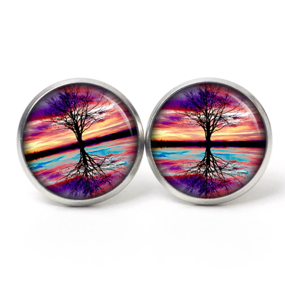 Ohrstecker, Ohrhänger, Clipse & Druckknopf – Motiv gespiegelter Regenbogen Baum – Schmuck aus Edelstahl Ohrstecker, Ohrhänger, Clipse & Druckknopf – Motiv gespiegelter Regenbogen Baum – Schmuck aus Edelstahl