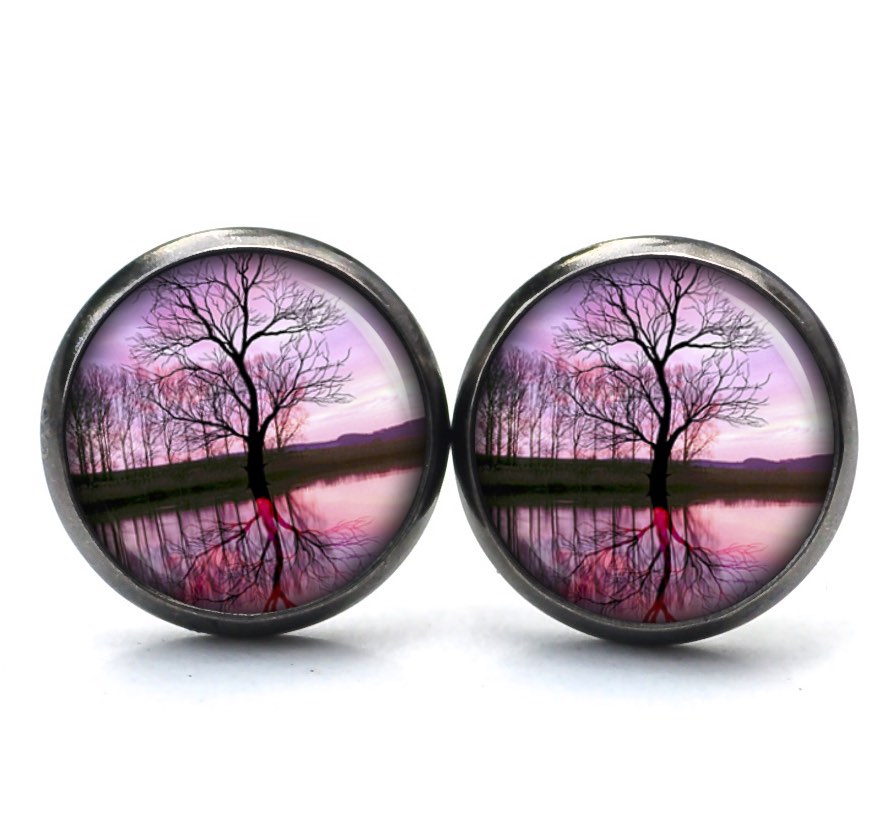 Ohrstecker, Ohrhänger, Clipse & Druckknopf – Motiv mystische rosa Landschaft – Schmuck aus Edelstahl Ohrstecker, Ohrhänger, Clipse & Druckknopf – Motiv mystische rosa Landschaft – Schmuck aus Edelstahl