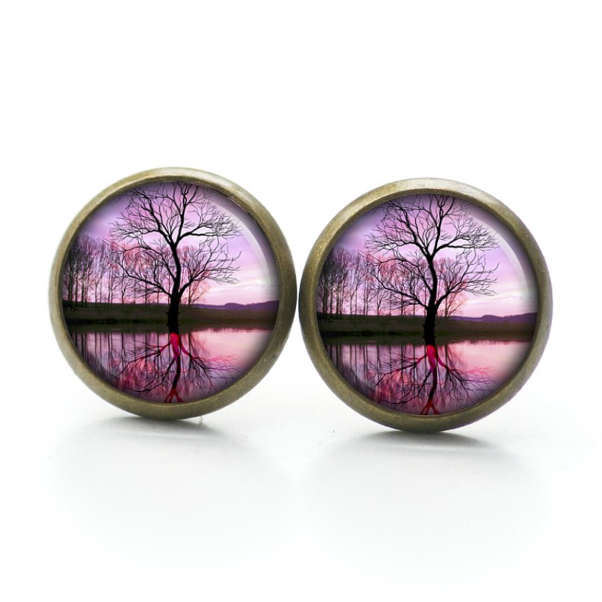 Ohrstecker, Ohrhänger, Clipse & Druckknopf – Motiv mystische rosa Landschaft – Schmuck aus Edelstahl Ohrstecker, Ohrhänger, Clipse & Druckknopf – Motiv mystische rosa Landschaft – Schmuck aus Edelstahl