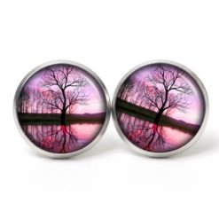 Ohrstecker, Ohrhänger, Clipse & Druckknopf – Motiv mystische rosa Landschaft – Schmuck aus Edelstahl
