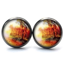 Ohrstecker Ohrhänger Clipse Druckknopf Vögel am Wasser orange rot