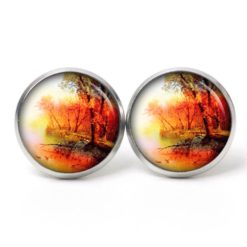 Ohrstecker Ohrhänger Clipse Druckknopf  Vögel am Wasser orange rot