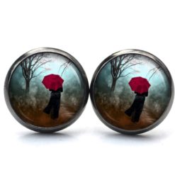 Ohrstecker Ohrhänger Clipse Druckknopf roter Schirm Regenschirm