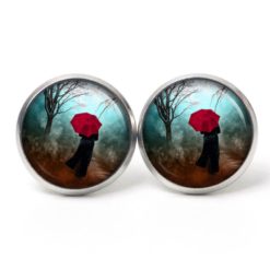 Ohrstecker Ohrhänger Clipse Druckknopf roter Schirm Regenschirm