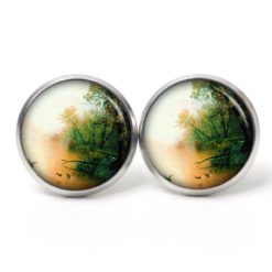 Ohrstecker Ohrhänger Clipse Druckknopf Vögel am Wasser beige grün