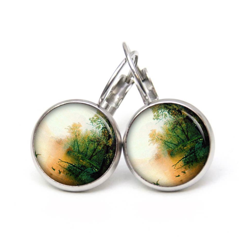 Ohrstecker, Ohrhänger, Clipse & Druckknopf – Motiv Vögel am Wasser beige grün – Schmuck aus Edelstahl Ohrstecker, Ohrhänger, Clipse & Druckknopf – Motiv Vögel am Wasser beige grün – Schmuck aus Edelstahl