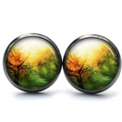 Ohrringe Herbstwald grün gelb - Edelstahl