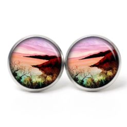 Ohrstecker, Ohrhänger, Clipse & Druckknopf – Motiv Sonnenaufgang am Meer – Schmuck aus Edelstahl