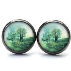 Ohrringe malerisch grüner Wald - Edelstahl