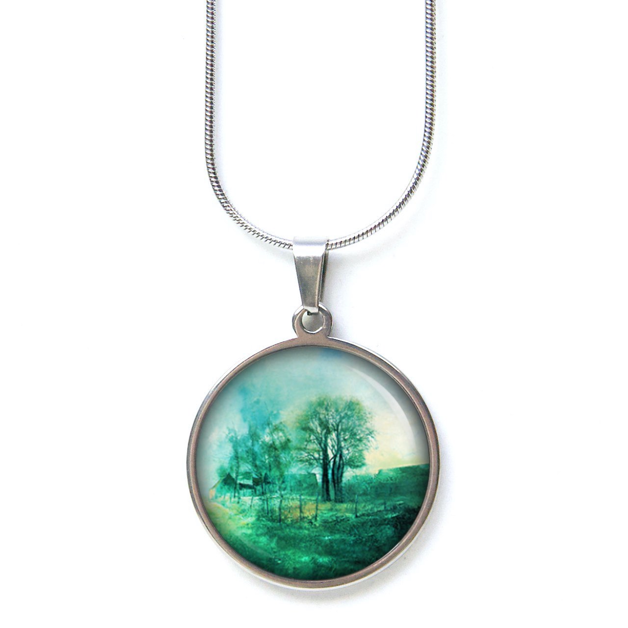 Ohrstecker, Ohrhänger, Clipse & Druckknopf – Motiv malerisch grüner Wald – Schmuck aus Edelstahl Ohrstecker, Ohrhänger, Clipse & Druckknopf – Motiv malerisch grüner Wald – Schmuck aus Edelstahl