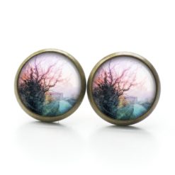 Ohrringe versteckte Burg rosa grün - Edelstahl