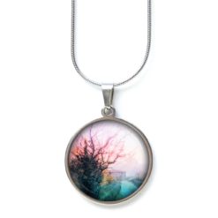 Kette versteckte Burg rosa grün - Edelstahl