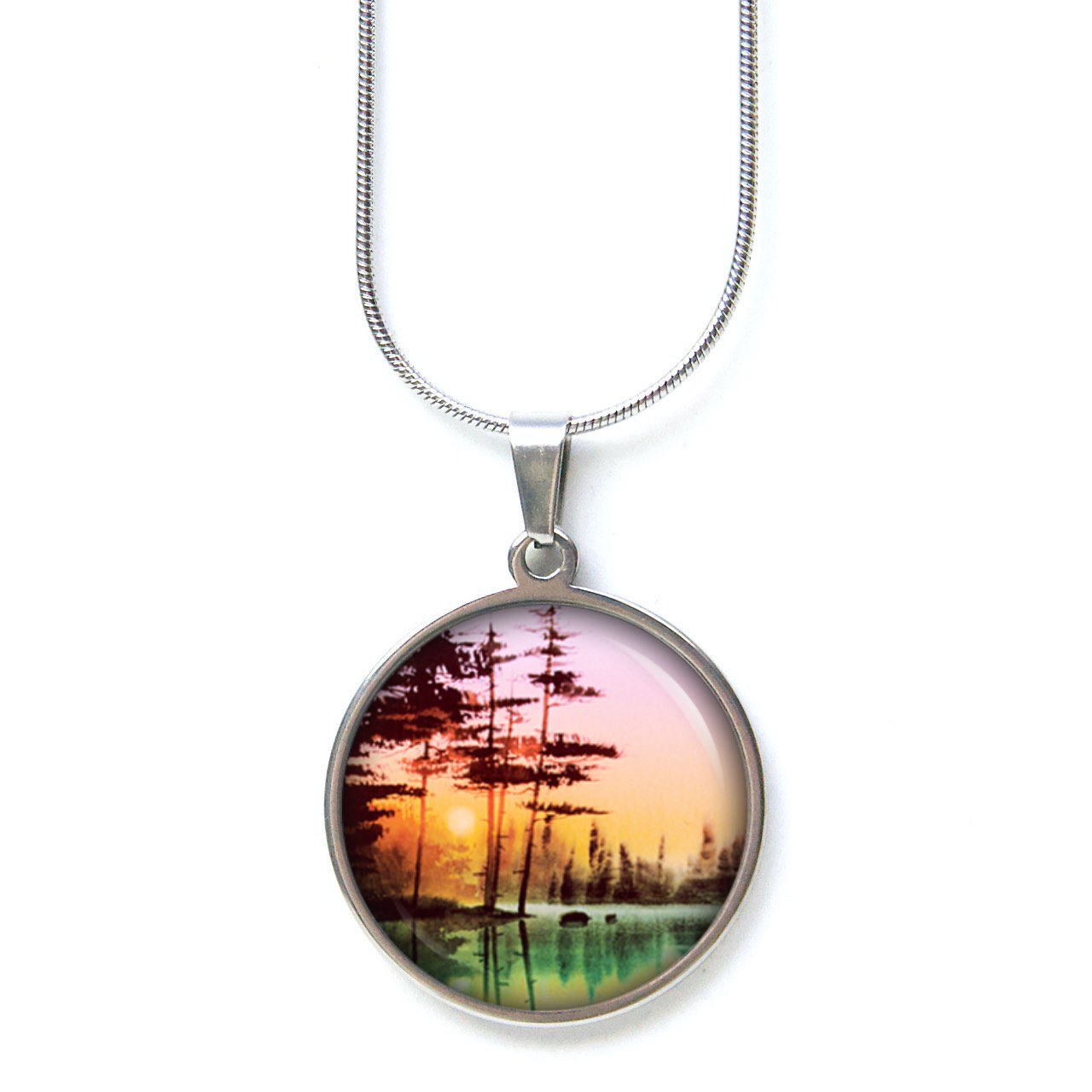 Ohrstecker, Ohrhänger, Clipse & Druckknopf – Motiv Sonnenaufgang am See – Schmuck aus Edelstahl Ohrstecker, Ohrhänger, Clipse & Druckknopf – Motiv Sonnenaufgang am See – Schmuck aus Edelstahl