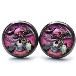 Ohrringe Totenkopf mit rosa Hut - Edelstahl