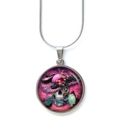 Kette Totenkopf mit rosa Hut - Edelstahl