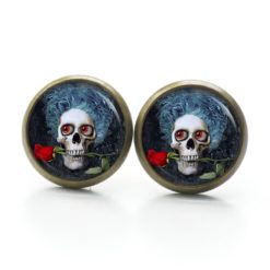 Ohrringe Totenkopf mit roter Rose - Edelstahl