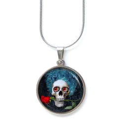 Kette Totenkopf mit roter Rose - Edelstahl