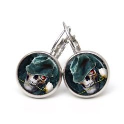 Ohrringe Totenkopf mit weißer Rose - Edelstahl