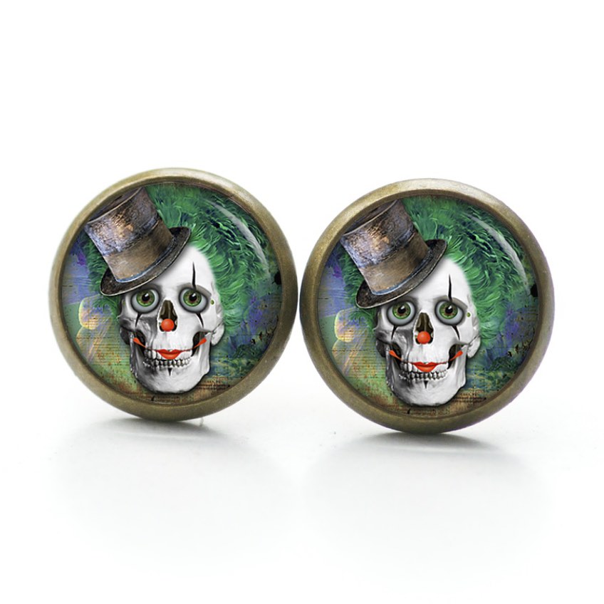 Ohrstecker, Ohrhänger, Clipse & Druckknopf – Motiv Clown Totenkopf – Schmuck aus Edelstahl Ohrstecker, Ohrhänger, Clipse & Druckknopf – Motiv Clown Totenkopf – Schmuck aus Edelstahl