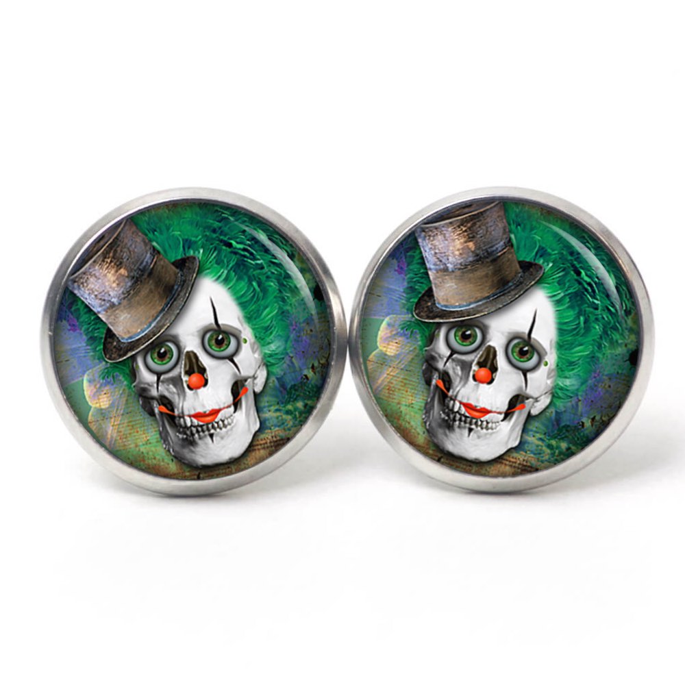 Ohrstecker, Ohrhänger, Clipse & Druckknopf – Motiv Clown Totenkopf – Schmuck aus Edelstahl Ohrstecker, Ohrhänger, Clipse & Druckknopf – Motiv Clown Totenkopf – Schmuck aus Edelstahl