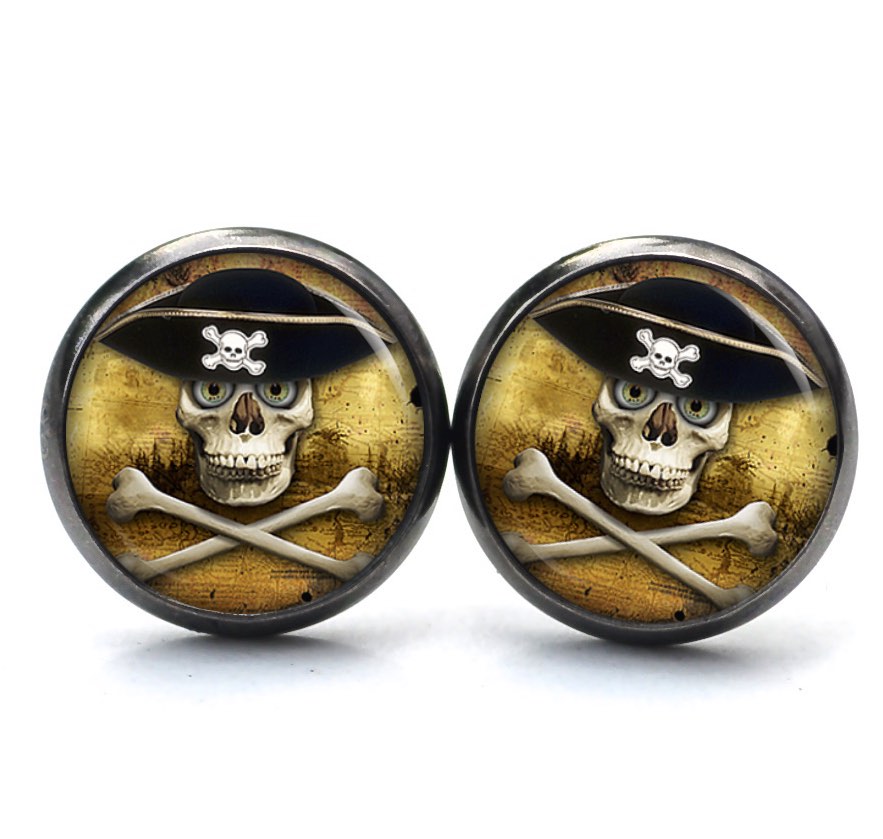 Ohrstecker, Ohrhänger, Clipse & Druckknopf – Motiv Piraten Totenkopf – Schmuck aus Edelstahl Ohrstecker, Ohrhänger, Clipse & Druckknopf – Motiv Piraten Totenkopf – Schmuck aus Edelstahl