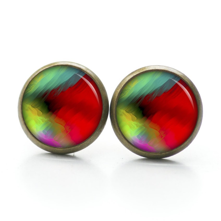 Ohrstecker, Ohrhänger, Clipse & Druckknopf – Motiv Kunterbunt Rot grün gelb – Schmuck aus Edelstahl Ohrstecker, Ohrhänger, Clipse & Druckknopf – Motiv Kunterbunt Rot grün gelb – Schmuck aus Edelstahl