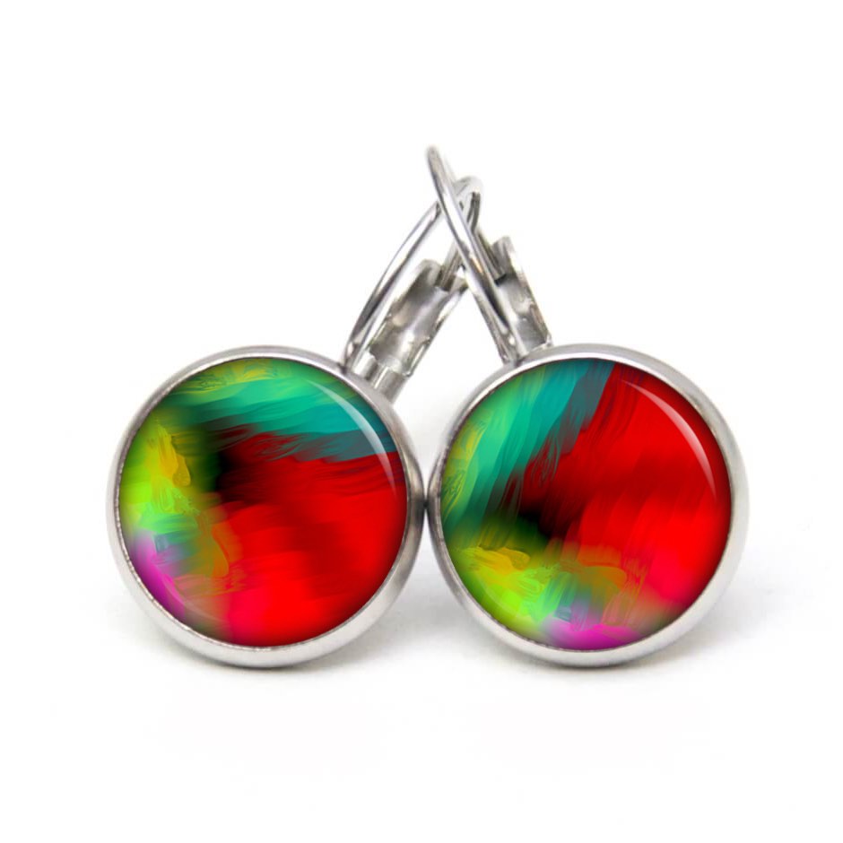 Ohrstecker, Ohrhänger, Clipse & Druckknopf – Motiv Kunterbunt Rot grün gelb – Schmuck aus Edelstahl Ohrstecker, Ohrhänger, Clipse & Druckknopf – Motiv Kunterbunt Rot grün gelb – Schmuck aus Edelstahl