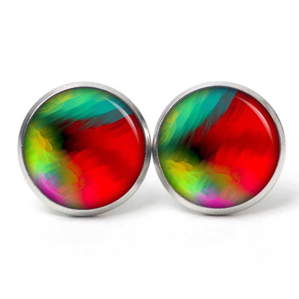 Ohrstecker, Ohrhänger, Clipse & Druckknopf – Motiv Kunterbunt Rot grün gelb – Schmuck aus Edelstahl Ohrstecker, Ohrhänger, Clipse & Druckknopf – Motiv Kunterbunt Rot grün gelb – Schmuck aus Edelstahl