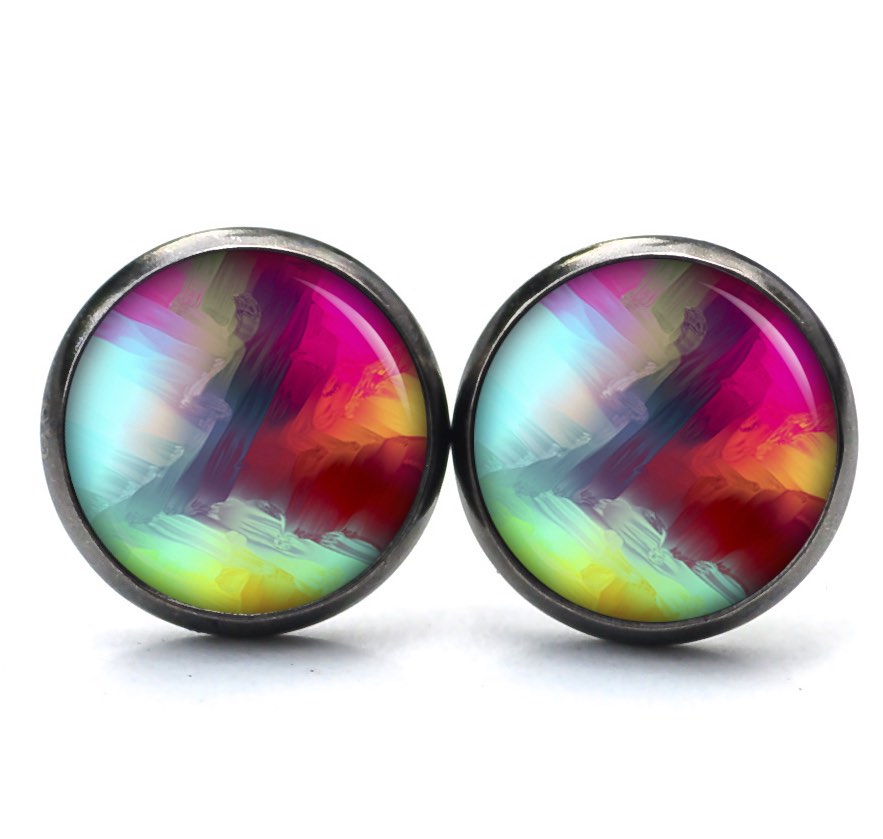 Ohrstecker, Ohrhänger, Clipse & Druckknopf – Motiv Kunterbunt rot pink blau grün – Schmuck aus Edelstahl Ohrstecker, Ohrhänger, Clipse & Druckknopf – Motiv Kunterbunt rot pink blau grün – Schmuck aus Edelstahl