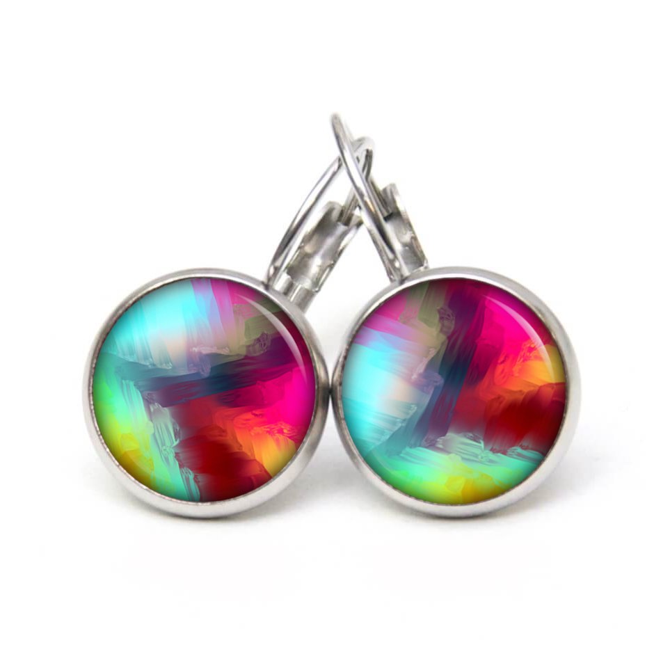 Ohrstecker, Ohrhänger, Clipse & Druckknopf – Motiv Kunterbunt rot pink blau grün – Schmuck aus Edelstahl Ohrstecker, Ohrhänger, Clipse & Druckknopf – Motiv Kunterbunt rot pink blau grün – Schmuck aus Edelstahl