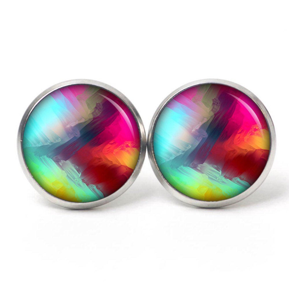 Ohrstecker, Ohrhänger, Clipse & Druckknopf – Motiv Kunterbunt rot pink blau grün – Schmuck aus Edelstahl Ohrstecker, Ohrhänger, Clipse & Druckknopf – Motiv Kunterbunt rot pink blau grün – Schmuck aus Edelstahl