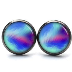 Ohrringe Türkis Blau Pink gemustert - Edelstahl