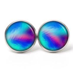 Ohrstecker, Ohrhänger, Clipse & Druckknopf – Motiv Türkis Blau Pink gemustert – Schmuck aus Edelstahl