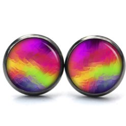 Ohrringe Kunterbunt rosa grün gelb - Edelstahl