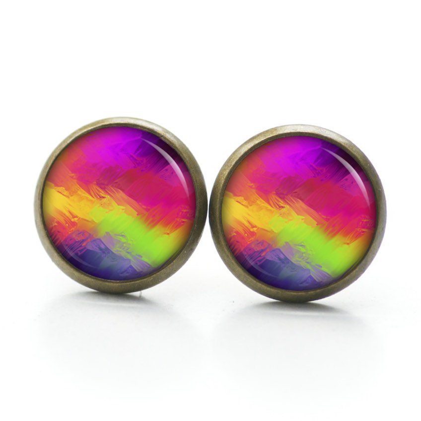 Ohrstecker, Ohrhänger, Clipse & Druckknopf – Motiv Kunterbunt pink grün gelb – Schmuck aus Edelstahl Ohrstecker, Ohrhänger, Clipse & Druckknopf – Motiv Kunterbunt pink grün gelb – Schmuck aus Edelstahl