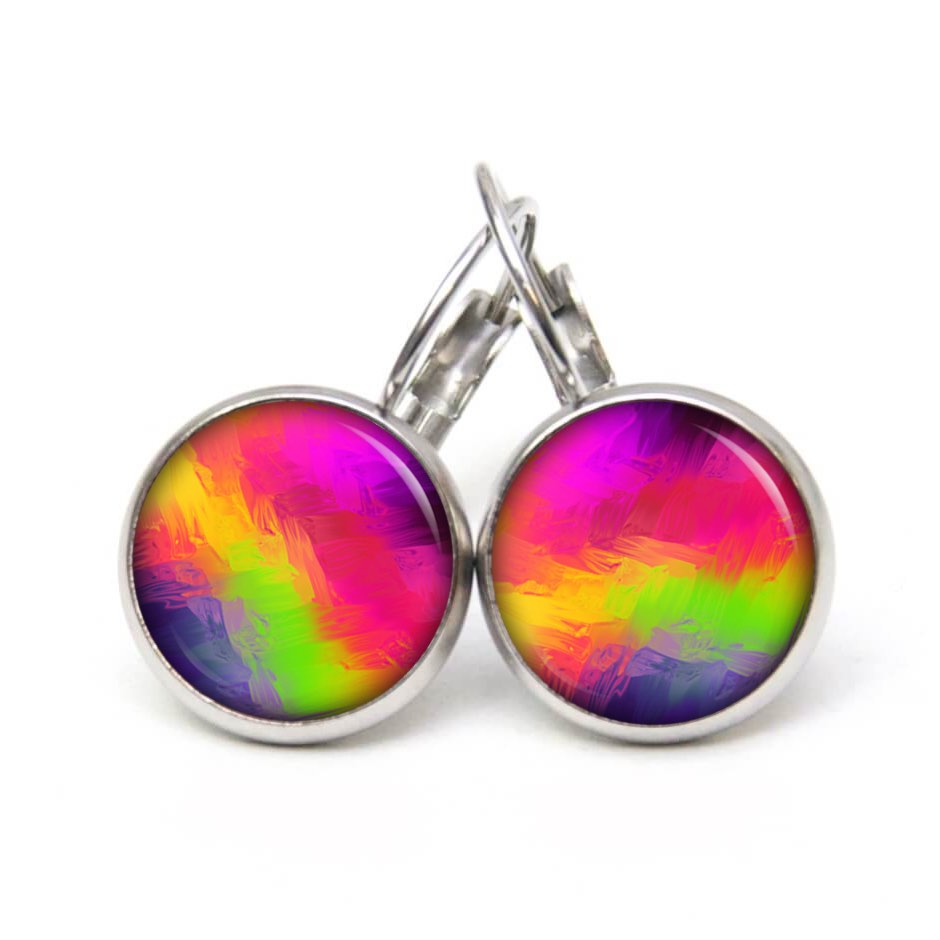 Ohrstecker, Ohrhänger, Clipse & Druckknopf – Motiv Kunterbunt pink grün gelb – Schmuck aus Edelstahl Ohrstecker, Ohrhänger, Clipse & Druckknopf – Motiv Kunterbunt pink grün gelb – Schmuck aus Edelstahl