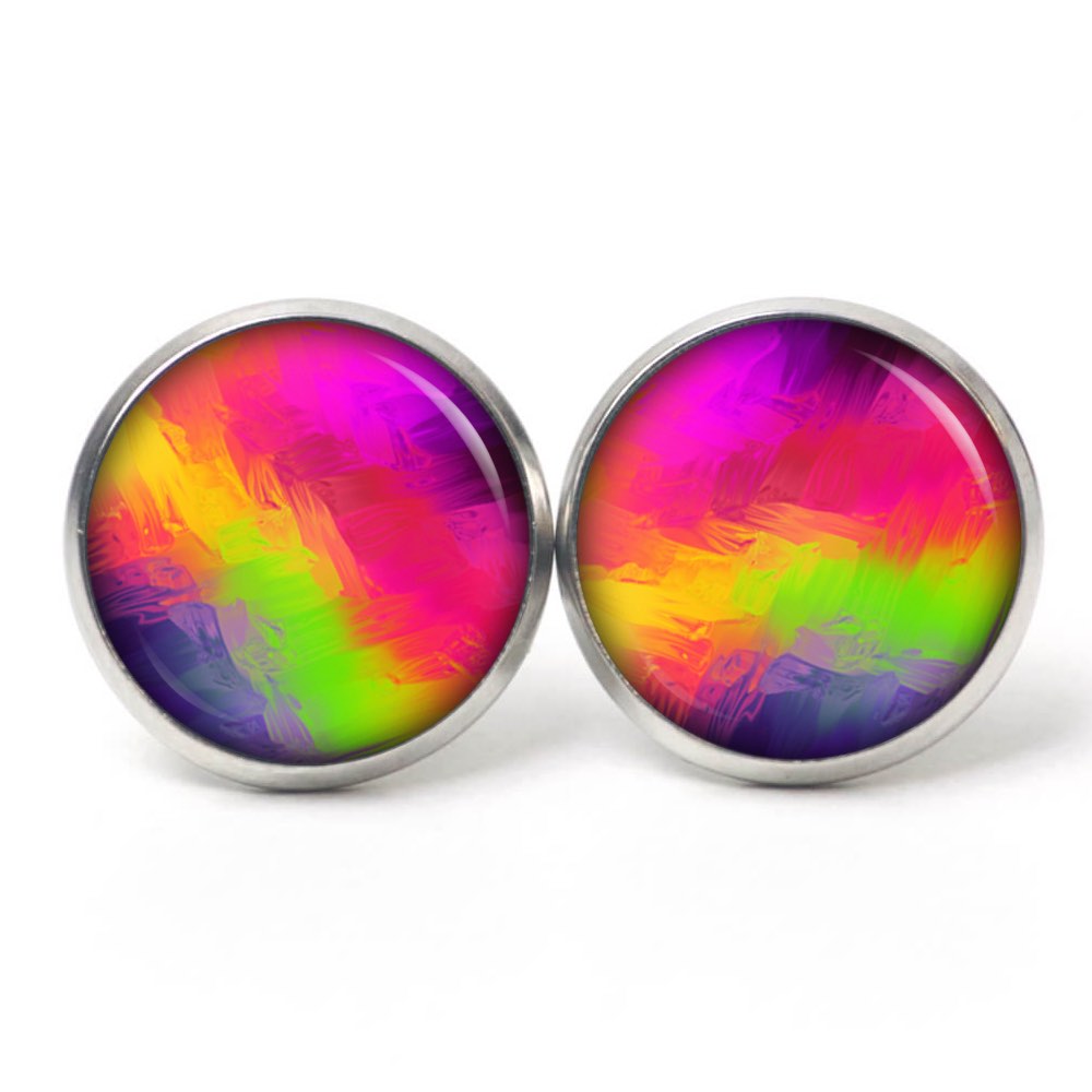 Ohrstecker, Ohrhänger, Clipse & Druckknopf – Motiv Kunterbunt pink grün gelb – Schmuck aus Edelstahl Ohrstecker, Ohrhänger, Clipse & Druckknopf – Motiv Kunterbunt pink grün gelb – Schmuck aus Edelstahl