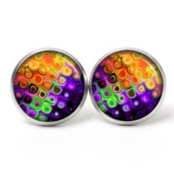 Ohrstecker, Ohrhänger, Clipse & Druckknopf – Motiv Kunterbunt 60er orange grün violett – Schmuck aus Edelstahl