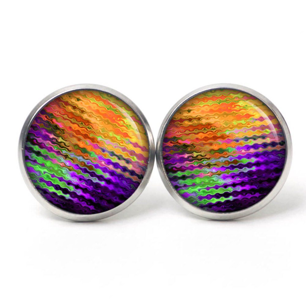 Ohrstecker, Ohrhänger, Clipse & Druckknopf – Motiv Kunterbunt 80er orange grün violett – Schmuck aus Edelstahl Ohrstecker, Ohrhänger, Clipse & Druckknopf – Motiv Kunterbunt 80er orange grün violett – Schmuck aus Edelstahl