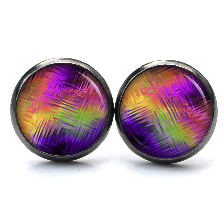 Ohrstecker, Ohrhänger, Clipse & Druckknopf – Motiv Kunterbunt gemustert Lila Pink Orange – Schmuck aus Edelstahl Ohrstecker, Ohrhänger, Clipse & Druckknopf – Motiv Kunterbunt gemustert Lila Pink Orange – Schmuck aus Edelstahl