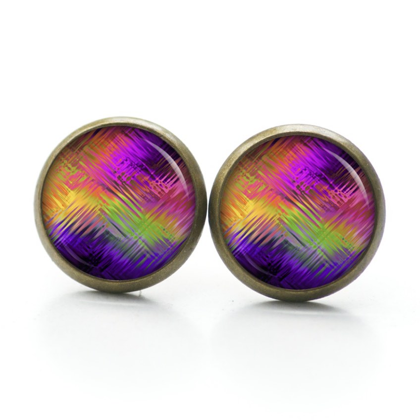 Ohrstecker, Ohrhänger, Clipse & Druckknopf – Motiv Kunterbunt gemustert Lila Pink Orange – Schmuck aus Edelstahl Ohrstecker, Ohrhänger, Clipse & Druckknopf – Motiv Kunterbunt gemustert Lila Pink Orange – Schmuck aus Edelstahl