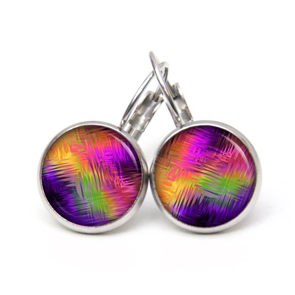 Ohrstecker, Ohrhänger, Clipse & Druckknopf – Motiv Kunterbunt gemustert Lila Pink Orange – Schmuck aus Edelstahl Ohrstecker, Ohrhänger, Clipse & Druckknopf – Motiv Kunterbunt gemustert Lila Pink Orange – Schmuck aus Edelstahl