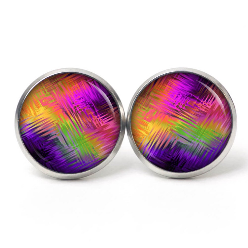 Ohrstecker, Ohrhänger, Clipse & Druckknopf – Motiv Kunterbunt gemustert Lila Pink Orange – Schmuck aus Edelstahl Ohrstecker, Ohrhänger, Clipse & Druckknopf – Motiv Kunterbunt gemustert Lila Pink Orange – Schmuck aus Edelstahl