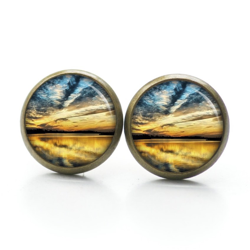 Ohrstecker, Ohrhänger, Clipse & Druckknopf – Motiv Sonnenuntergang am See – Schmuck aus Edelstahl Ohrstecker, Ohrhänger, Clipse & Druckknopf – Motiv Sonnenuntergang am See – Schmuck aus Edelstahl