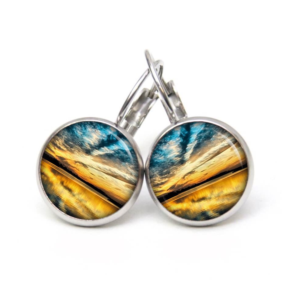 Ohrstecker, Ohrhänger, Clipse & Druckknopf – Motiv Sonnenuntergang am See – Schmuck aus Edelstahl Ohrstecker, Ohrhänger, Clipse & Druckknopf – Motiv Sonnenuntergang am See – Schmuck aus Edelstahl